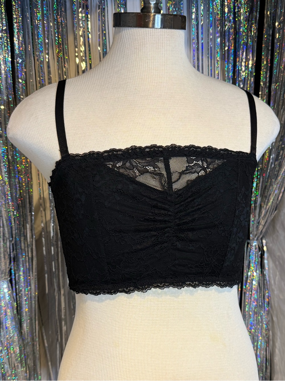 Black Lace Ruched Bralette with Adjustable Straps
